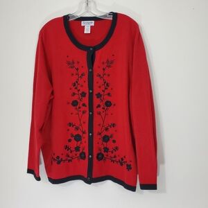 Serengeti Red Knit Sweater with Embroidered floral, Size 1X